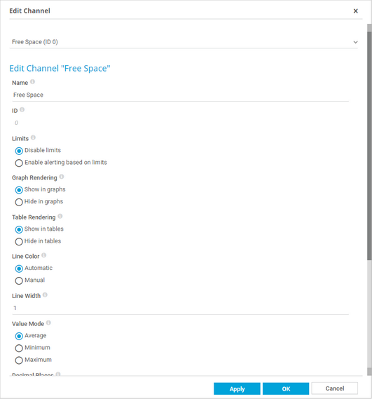 Channel Settings for a Disk Sensor