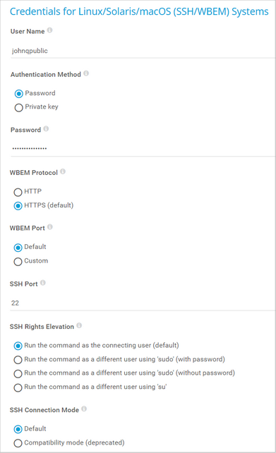 Credentials for Linux/Solaris/macOS (SSH/WBEM) Systems