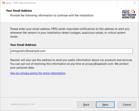 Setup Dialog: Your Email Address