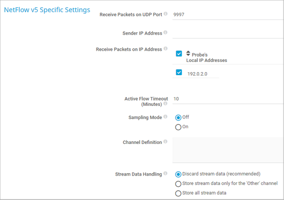 NetFlow v5 Specific Settings